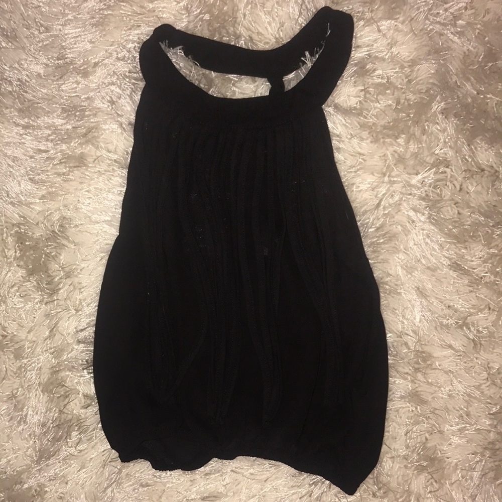 Black fringe top with braided back